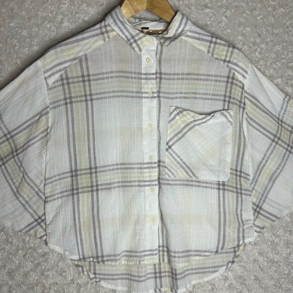 Free People Women’s‎ Small Cropped Button Down Batwing Long Sleeve Flannel - Picture 2 of 9